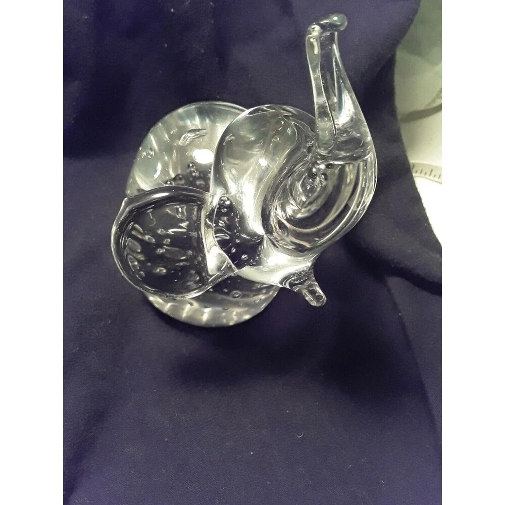 Glass Elephant Paperweight, Clear Bubbles Art Glass  Trunk Up  Figurine 4 